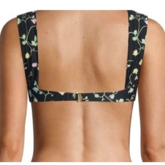 WeWoreWhat Bikini Top XL Underwire Wide Pleat Straps Black Rose Bud NWT Romantic - Picture 5 of 6